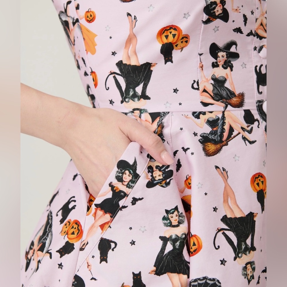 Purple Pin-Up Witch Cotton Shirt Dress Unique Vintage - Picture 6 of 9